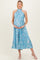 Light Blue Floral Pleated Halter Maternity Midi Dress