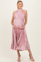 Light PinkFloral Pleated Halter Maternity Midi Dress