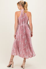 Light Pink  Floral Pleated Halter Maternity Midi Dress