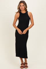 Black Textured Sleeveless Maxi Dress