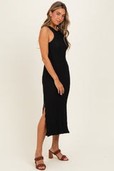 Black Textured Sleeveless Maxi Dress