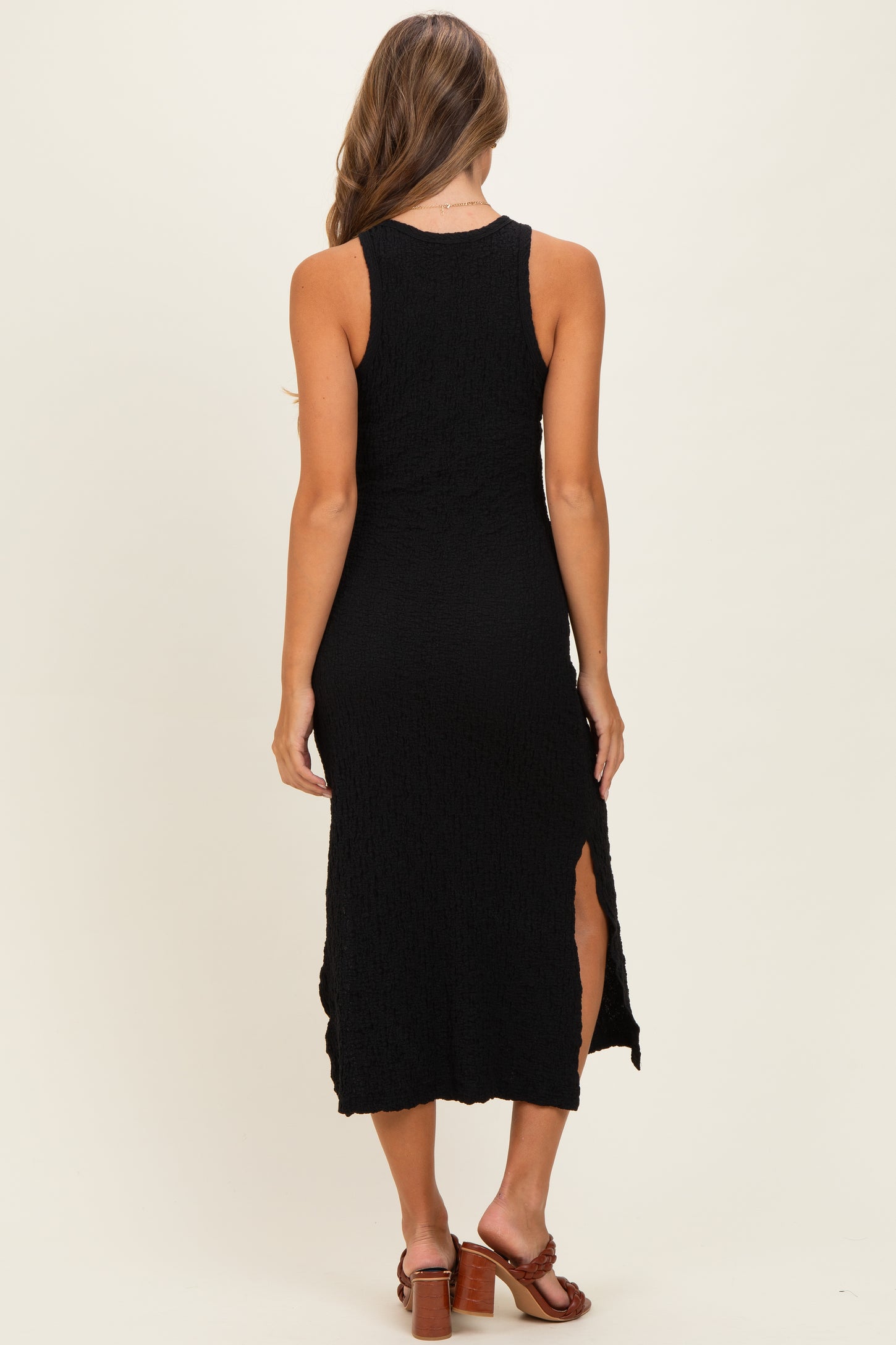 Black Textured Sleeveless Maxi Dress