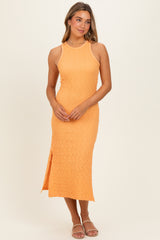 Light Orange Textured Sleeveless Maxi Dress