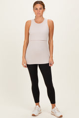 Beige Sleeveless Maternity Nursing Tank Top