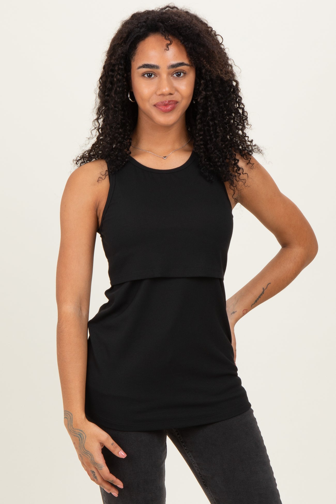 Black Sleeveless Maternity Nursing Tank Top