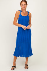 Blue Tied Shoulder Strap Maternity Midi Dress