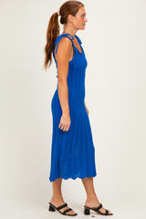 Blue Tied Shoulder Strap Midi Dress