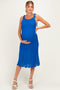 Blue Tied Shoulder Strap Maternity Midi Dress