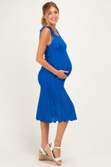 Blue Tied Shoulder Strap Maternity Midi Dress