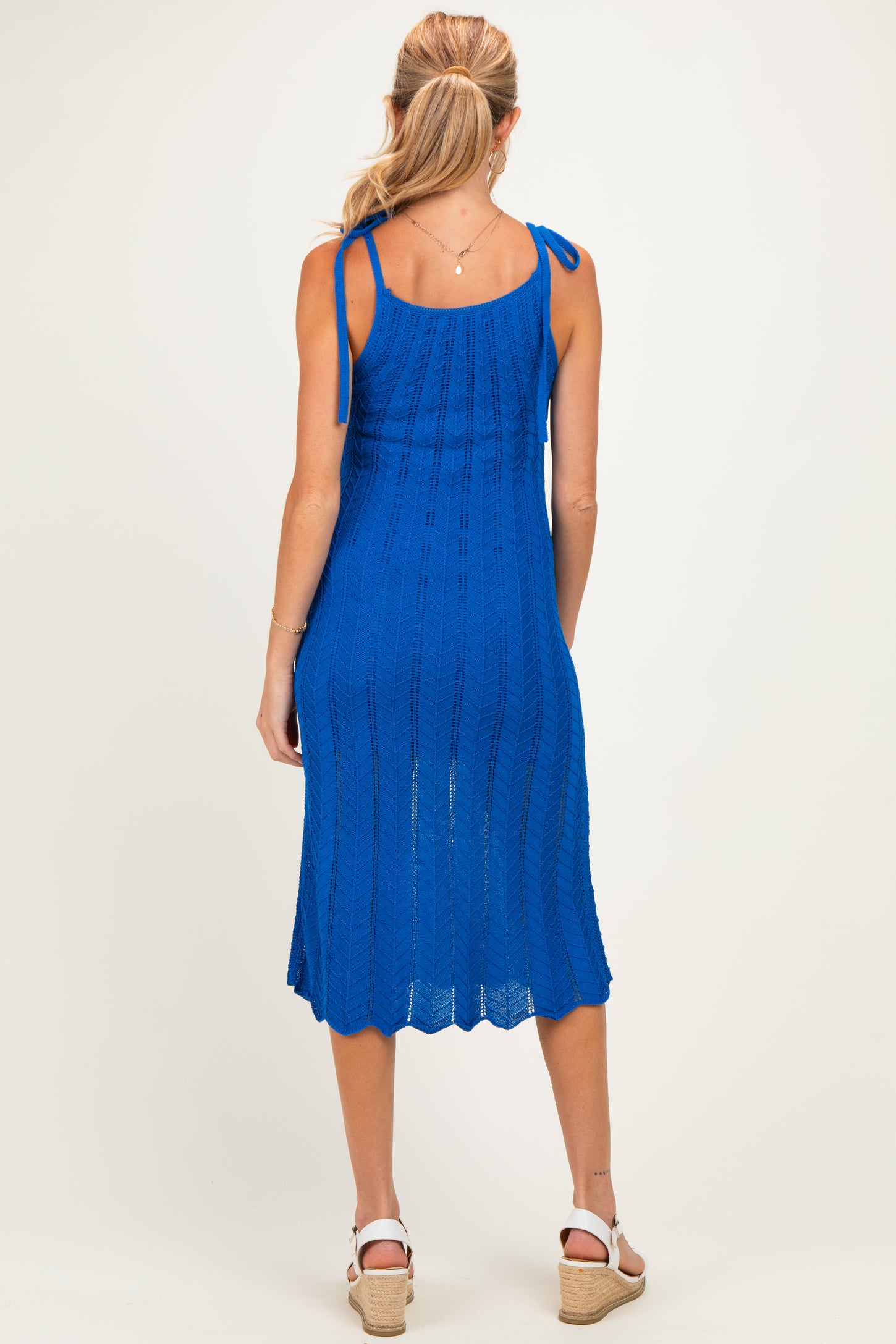 Blue Tied Shoulder Strap Maternity Midi Dress