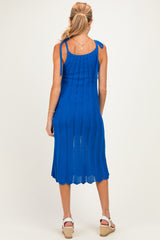 Blue Tied Shoulder Strap Maternity Midi Dress