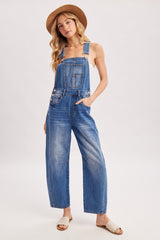 Medium Wash Denim Barrel Maternity Overalls