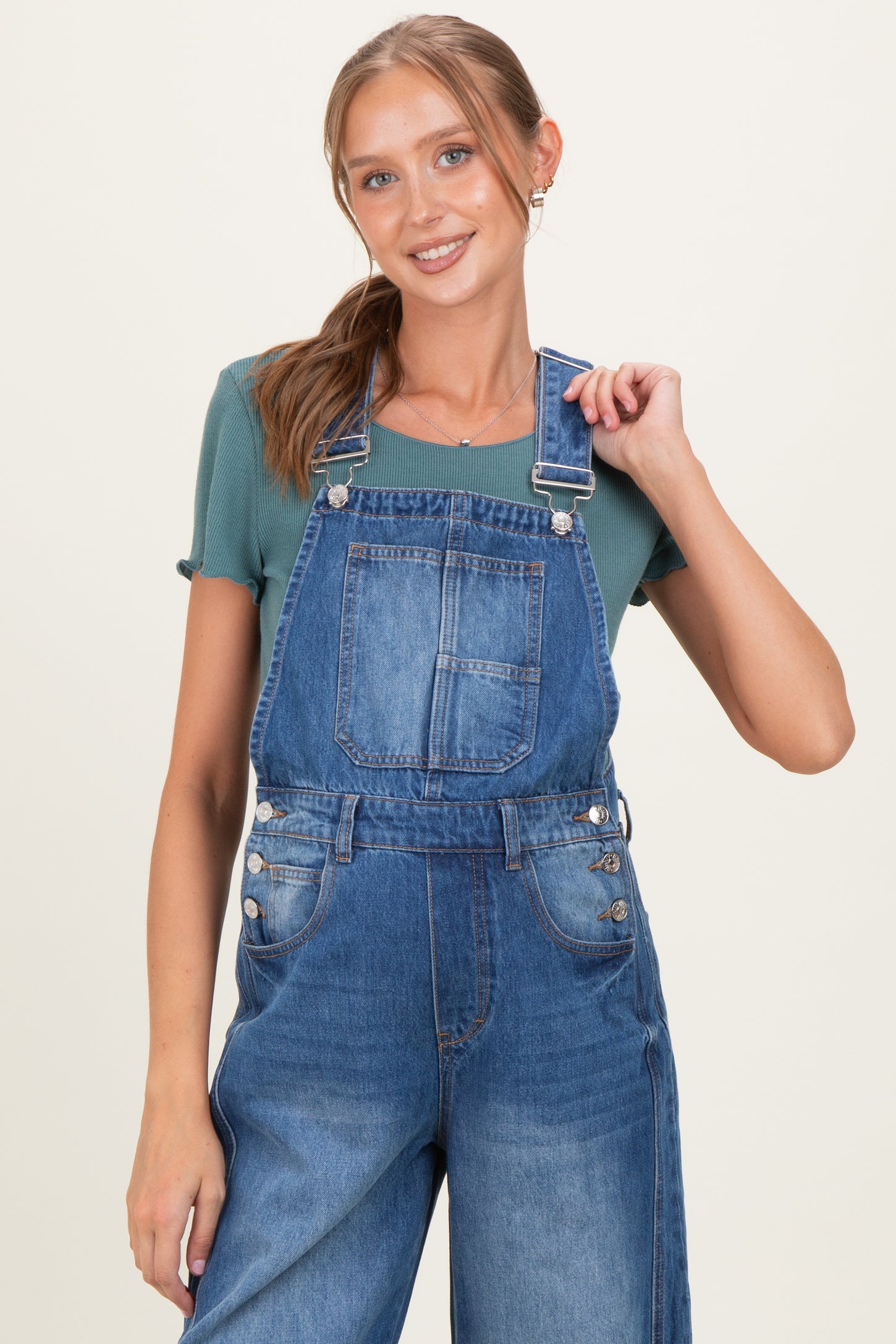 Medium Wash Denim Barrel Maternity Overalls