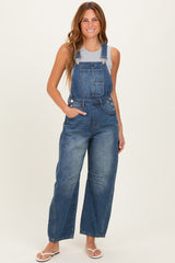 Dark Wash Denim Barrel Overalls
