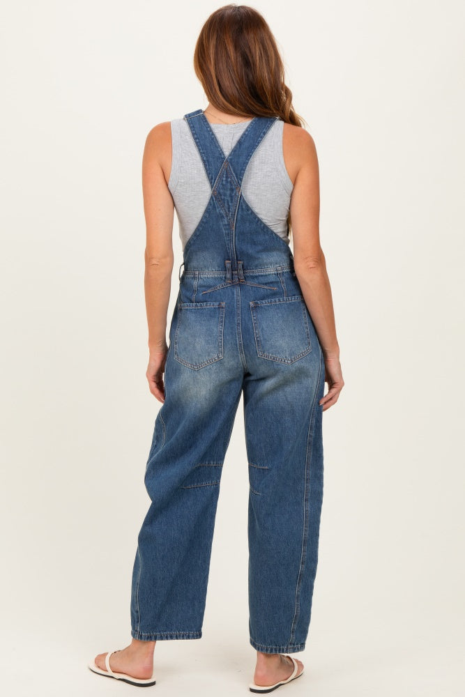 Dark Wash Denim Barrel Overalls