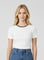 White Ribbed Crewneck Tee With Contrast Trim