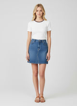 White Ribbed Crewneck Tee With Contrast Trim