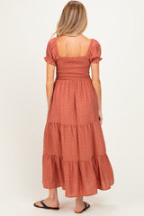 Mauve Tiny Floral Smocked Puff Sleeve Maternity Maxi Dress