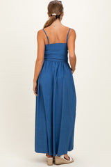 Blue Chambray Smocked Top Maternity Maxi Skirt Set