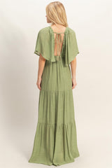 Light Olive Flutter Sleeve Maxi Dress