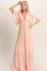 Light Pink Flutter Sleeve Maxi Dress
