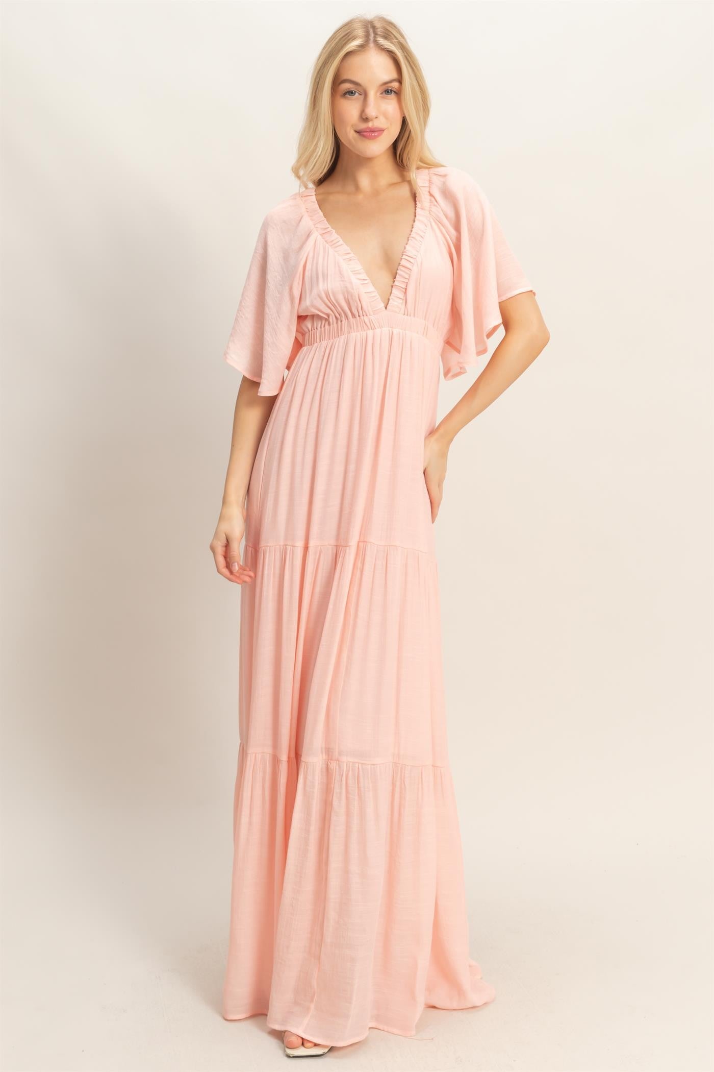 Light Pink Flutter Sleeve Maxi Dress