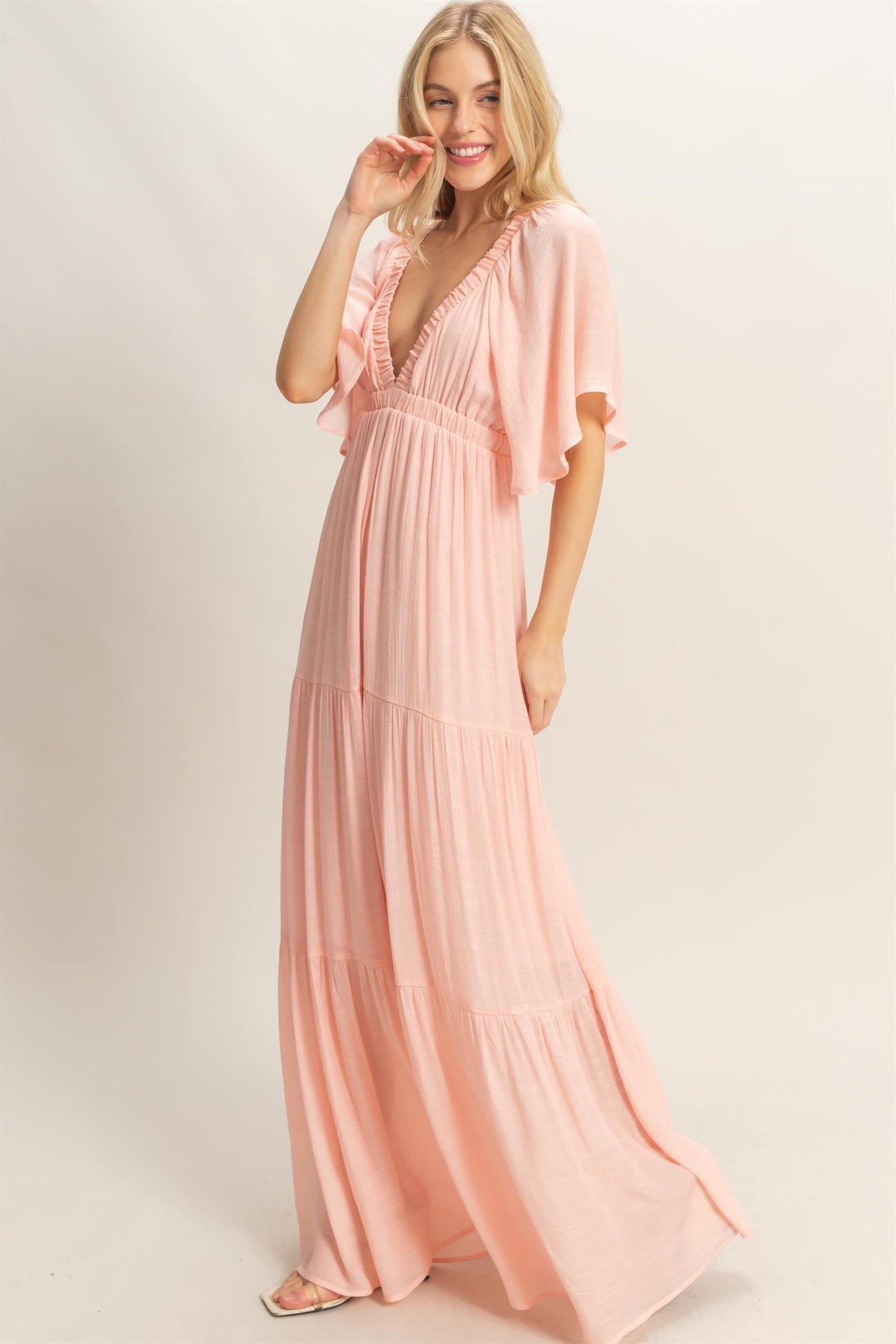 Light Pink Flutter Sleeve Maxi Dress