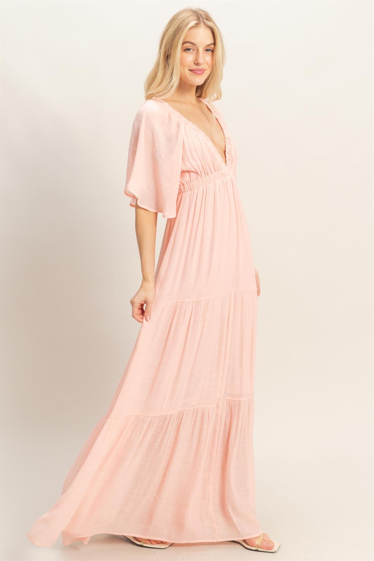 Light Pink Flutter Sleeve Maxi Dress