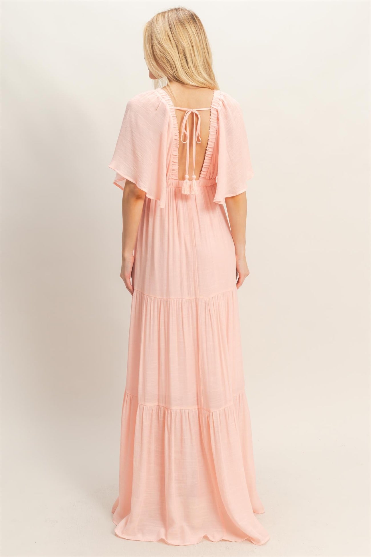 Light Pink Flutter Sleeve Maxi Dress