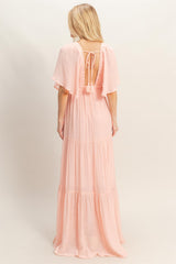 Light Pink Flutter Sleeve Maxi Dress