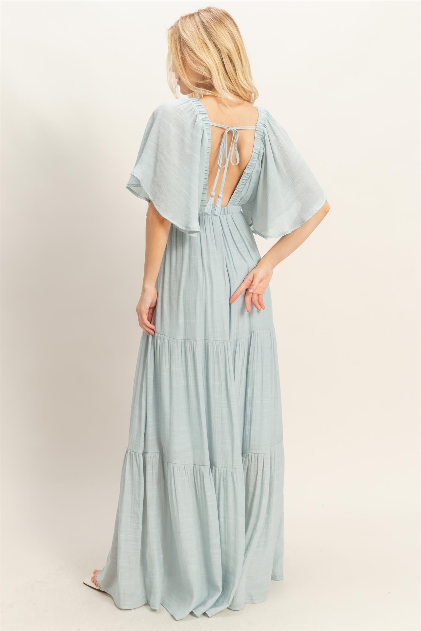 Light Blue Flutter Sleeve Maxi Dress