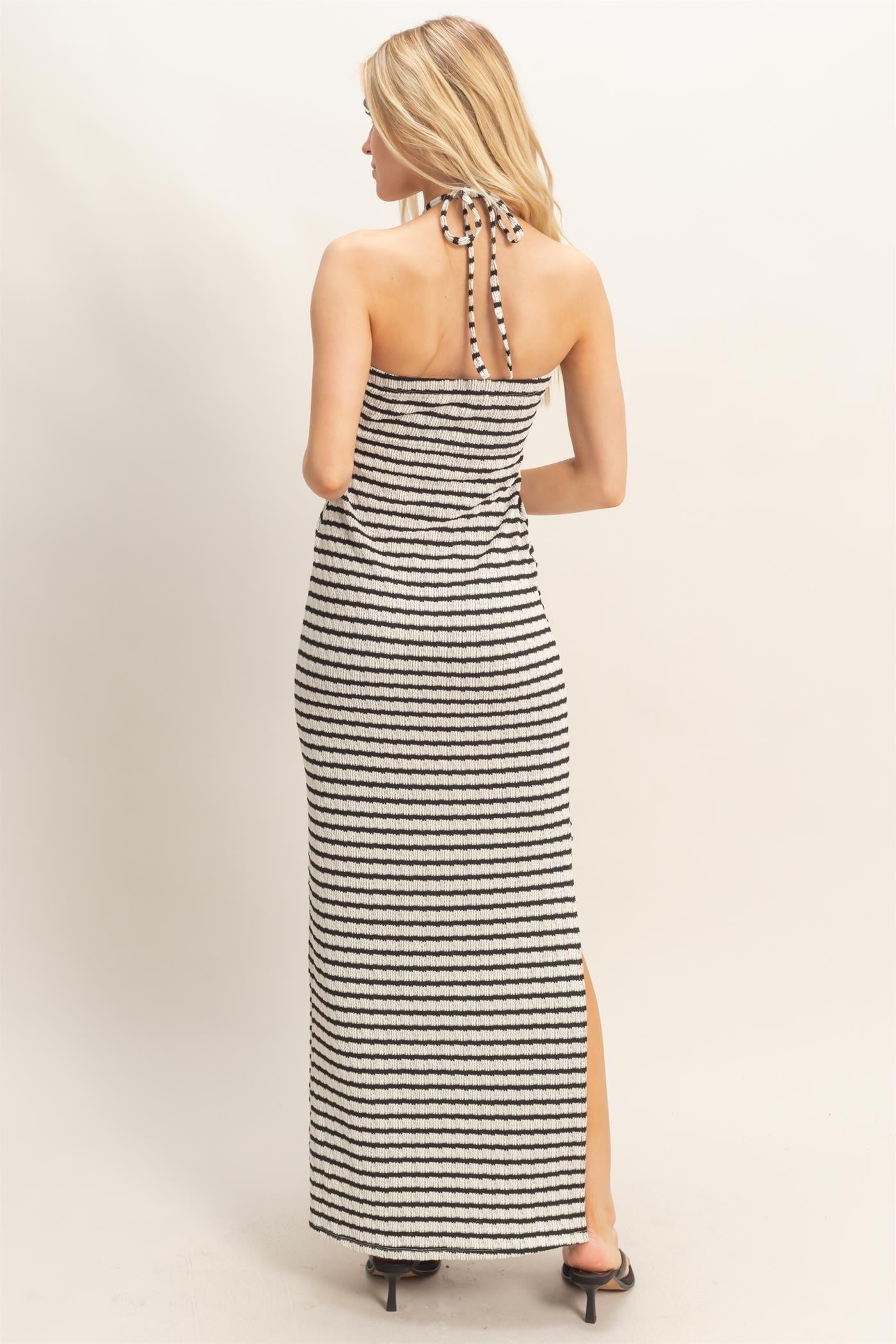 Black Halter Neck Twist Bust Midi Dress