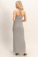 Black Halter Neck Twist Bust Midi Dress