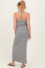 Black Halter Neck Twist Bust Maternity Midi Dress