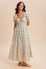 Green Floral Smocked Maxi Dress