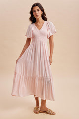 Light Pink Smocked Midi Dress
