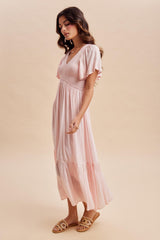 Light Pink Smocked Midi Dress
