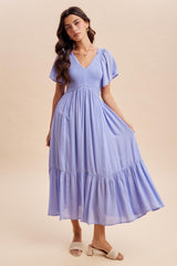 Blue Smocked Midi Dress