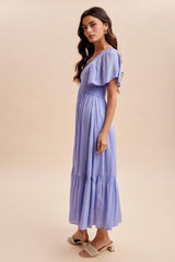 Blue Smocked Midi Dress
