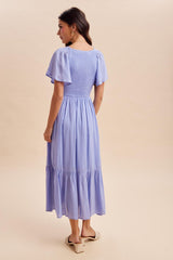 Blue Smocked Midi Dress
