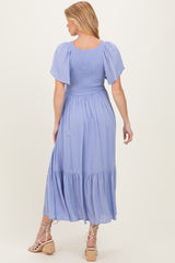 Blue Smocked Maternity Midi Dress