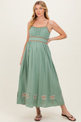 Sage Embroidered Contrast Sleeveless Maternity Maxi Dress