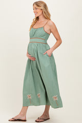 Sage Embroidered Contrast Sleeveless Maternity Maxi Dress