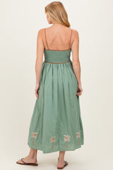 Sage Embroidered Contrast Sleeveless Maternity Maxi Dress