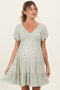 Sage V Neck Smocked Bodice Ditsy Print Maternity Dress
