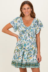 Ivory V Neck Smocked Bodice Short Sleeve Maternity Dress