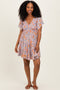 Lavender V Neck Smocked Bodice Floral Print Dress