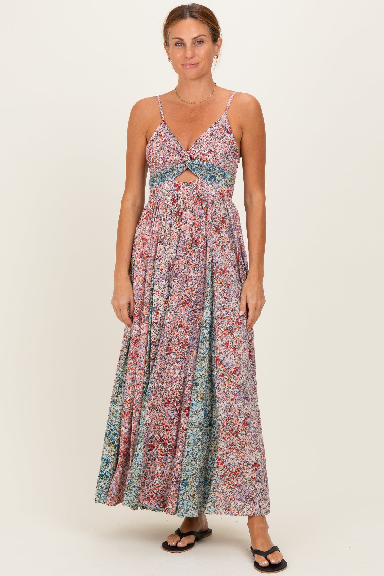 Multi V Neck Twist Front Cut Out Maternity Maxi Dress