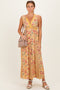Yellow V Neck Lace Trim Twin Print Maxi Tank Dress