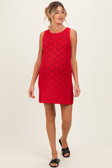 Red Boat Neck Sleeveless Crochet Maternity Dress